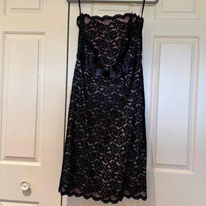 Tailor New York Strapless Black Lace over Pink Lining Cocktail Dress Size 12